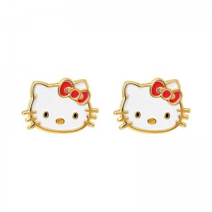 Sanrio Hello Kitty 10K Yellow Gold Enamel Stud Sanrio Characters Earrings USA | TBEVH-4083