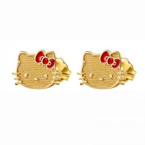 Sanrio Hello Kitty 10K Yellow Gold Stud With Enamel Bow Sanrio Characters Earrings USA | MDZXR-1438