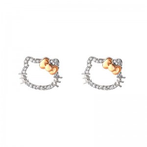 Sanrio Hello Kitty 14K White Gold Diamond Stud Sanrio Characters Earrings USA | ZMTWY-1453