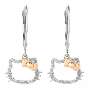 Sanrio Hello Kitty 14K White Gold Diamond Drop Accessories Earrings USA | RVCQX-0427