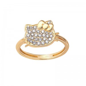 Sanrio Hello Kitty 14K Yellow Gold Pavé Diamond (Size 7 Only) Sanrio Characters Ring USA | JPZBI-3506