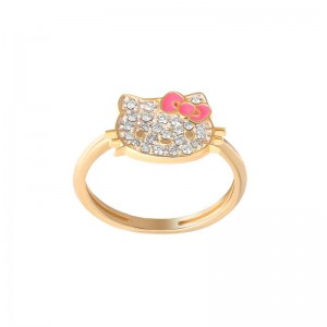 Sanrio Hello Kitty 14K Yellow Gold Pavé Diamond With Enamel Bow (Size 7 Sanrio Characters Ring USA | ADWTB-4758