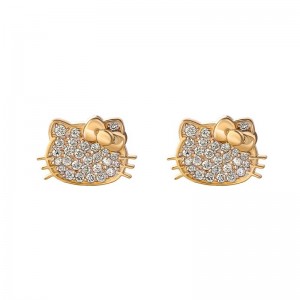 Sanrio Hello Kitty 14K Yellow Gold Pavé Diamond Stud Accessories Earrings USA | HONWJ-2936