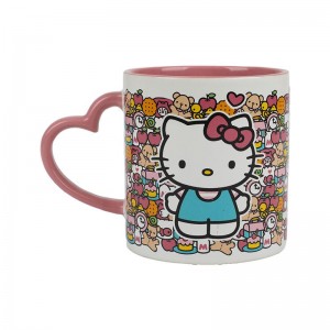 Sanrio Hello Kitty 16oz Heart Handle Ceramic Sanrio Characters Mug USA | REZPI-2608