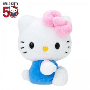 Sanrio Hello Kitty 50th Anniv. Plush Mascot (Light Blue Overalls) Sanrio Characters Plushies USA | TKRED-3406