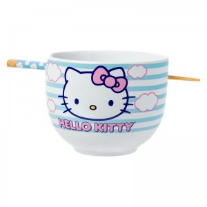 Sanrio Hello Kitty Ceramic Ramen Bowl and Chopstick Set (Clouds) Sanrio Characters Bowl USA | YAZGE-9781