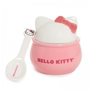 Sanrio Hello Kitty Ceramic Sculpted Bowl and Spoon Set Sanrio Characters Bowl USA | WZAVL-5823