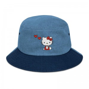 Sanrio Hello Kitty Embroidered Denim Sanrio Characters Bucket Hat USA | AIDKU-3480