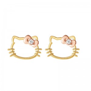 Sanrio Hello Kitty Gold Plated Silhouette Diamond Stud Accessories Earrings USA | ACWGH-1854