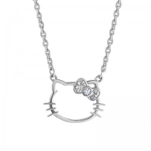 Sanrio Hello Kitty Sterling Silver Silhouette Diamond Sanrio Characters Necklace USA | PLTNU-2340