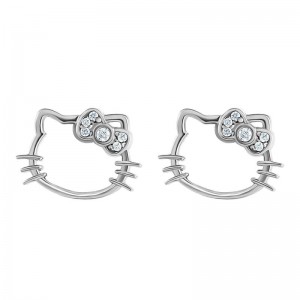 Sanrio Hello Kitty Sterling Silver Silhouette Diamond Stud Sanrio Characters Earrings USA | WQSBI-2709