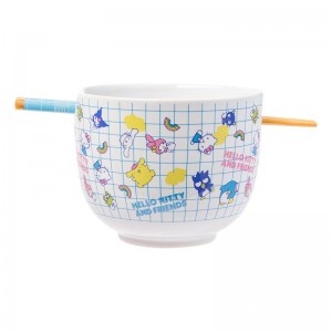 Sanrio Hello Kitty and Friends Ceramic Ramen Bowl and Chopstick Set (Color Grid) Sanrio Characters Bowl USA | BSCQG-4902