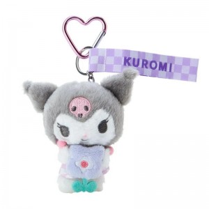 Sanrio Kuromi Plush Mascot (Pastel Check Series) Sanrio Characters Keychain USA | EQZKS-0896