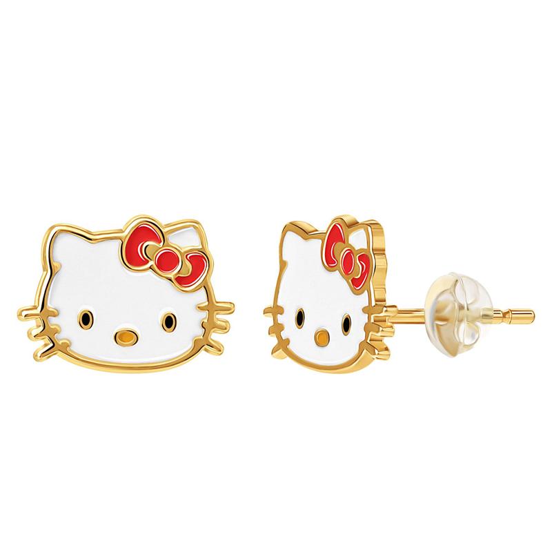 Sanrio Hello Kitty 10K Yellow Gold Enamel Stud Sanrio Characters Earrings  USA |  TBEVH-4083