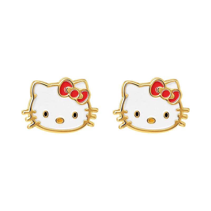 Sanrio Hello Kitty 10K Yellow Gold Enamel Stud Sanrio Characters Earrings  USA |  TBEVH-4083