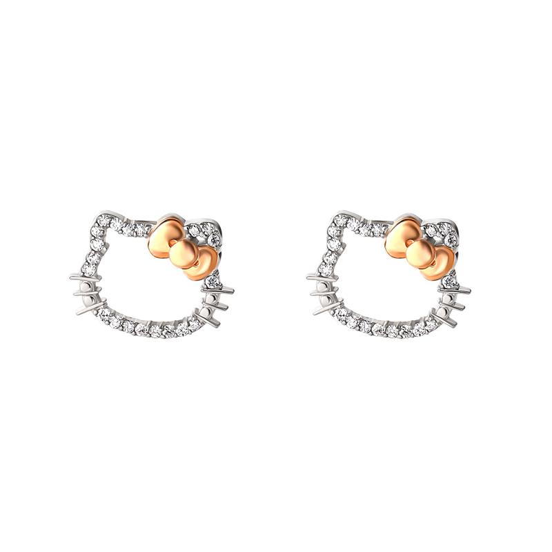 Sanrio Hello Kitty 14K White Gold Diamond Stud Accessories Earrings  USA |  DATHX-1024