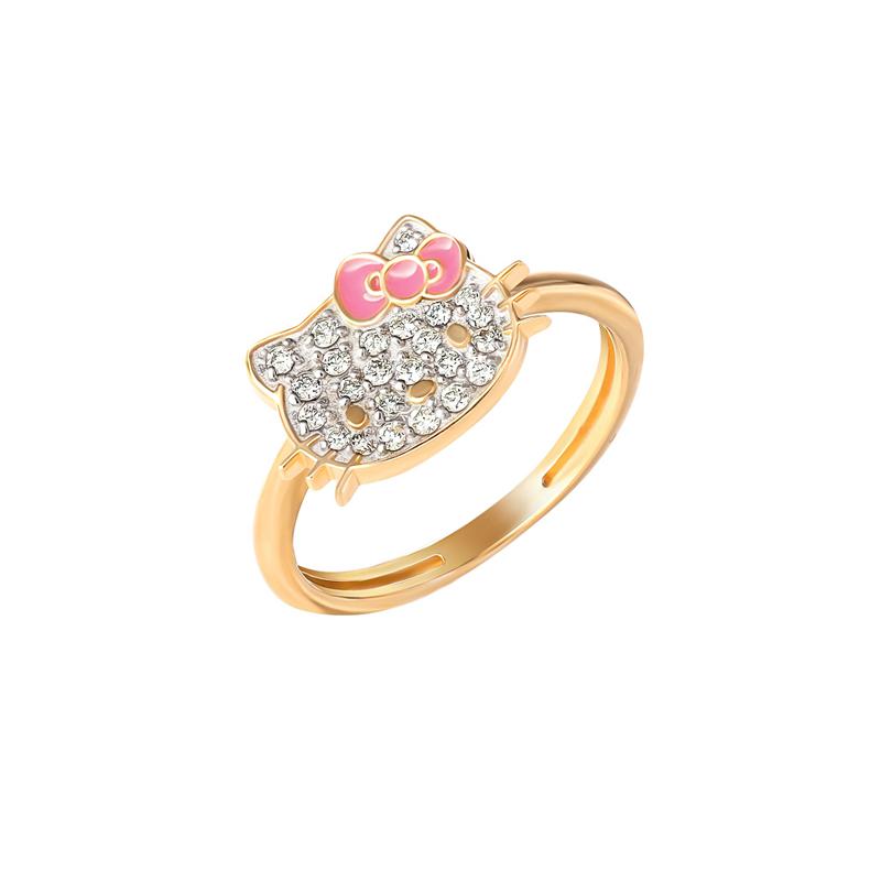 Sanrio Hello Kitty 14K Yellow Gold Pavé Diamond With Enamel Bow (Size 7 Sanrio Characters Ring  USA |  ADWTB-4758