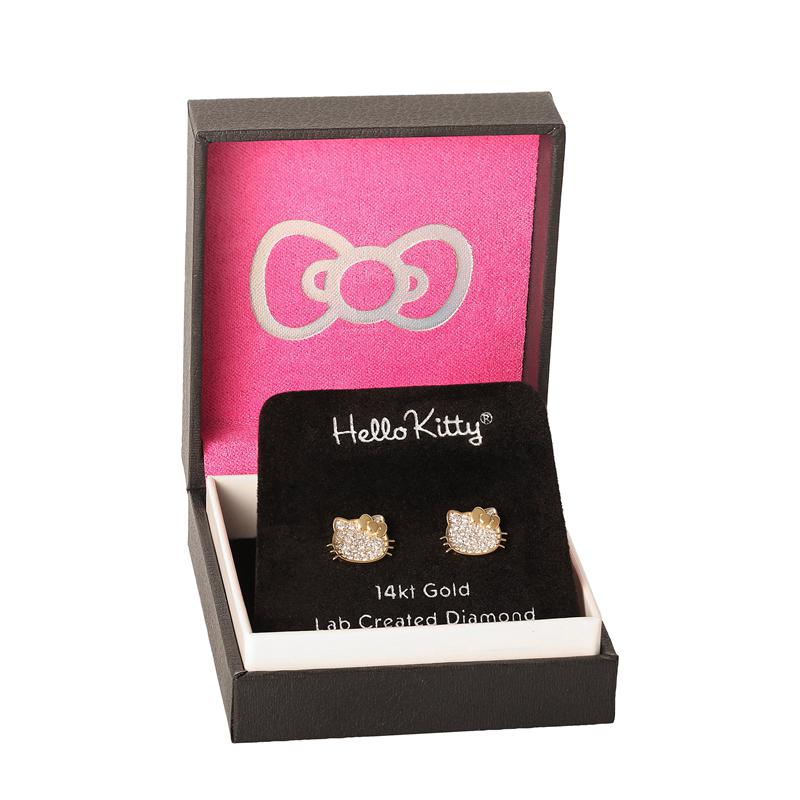 Sanrio Hello Kitty 14K Yellow Gold Pavé Diamond Stud Accessories Earrings  USA |  HONWJ-2936