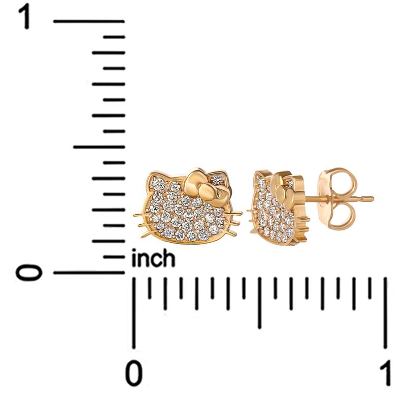 Sanrio Hello Kitty 14K Yellow Gold Pavé Diamond Stud Accessories Earrings  USA |  HONWJ-2936