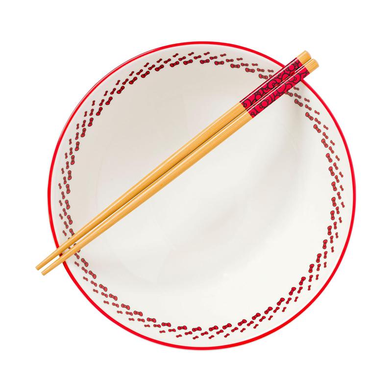 Sanrio Hello Kitty Ceramic Noodle Bowl and Chopstick Set (Red Bows) Sanrio Characters Bowl  USA |  ZOHSM-6079