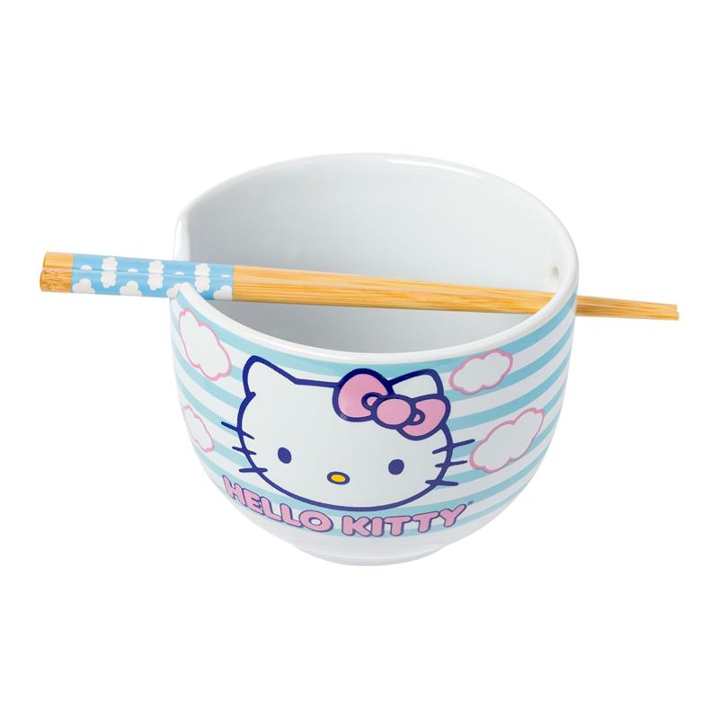 Sanrio Hello Kitty Ceramic Ramen Bowl and Chopstick Set (Clouds) Sanrio Characters Bowl  USA |  YAZGE-9781