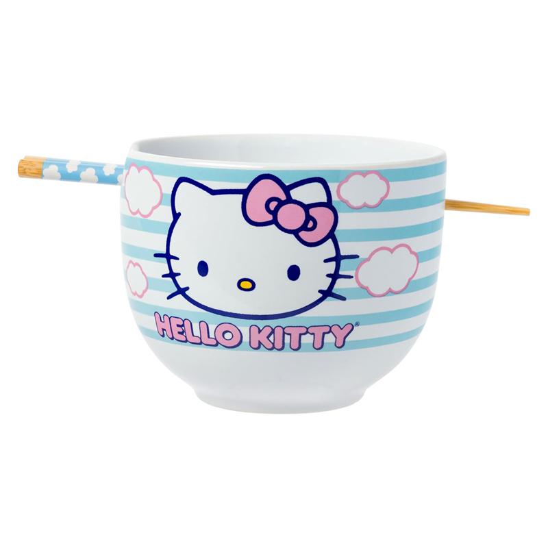 Sanrio Hello Kitty Ceramic Ramen Bowl and Chopstick Set (Clouds) Sanrio Characters Bowl  USA |  YAZGE-9781