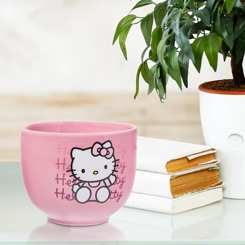 Sanrio Hello Kitty Ceramic Ramen Bowl and Chopstick Set (Pink Wave) Sanrio Characters Bowl  USA |  KDIQJ-5234