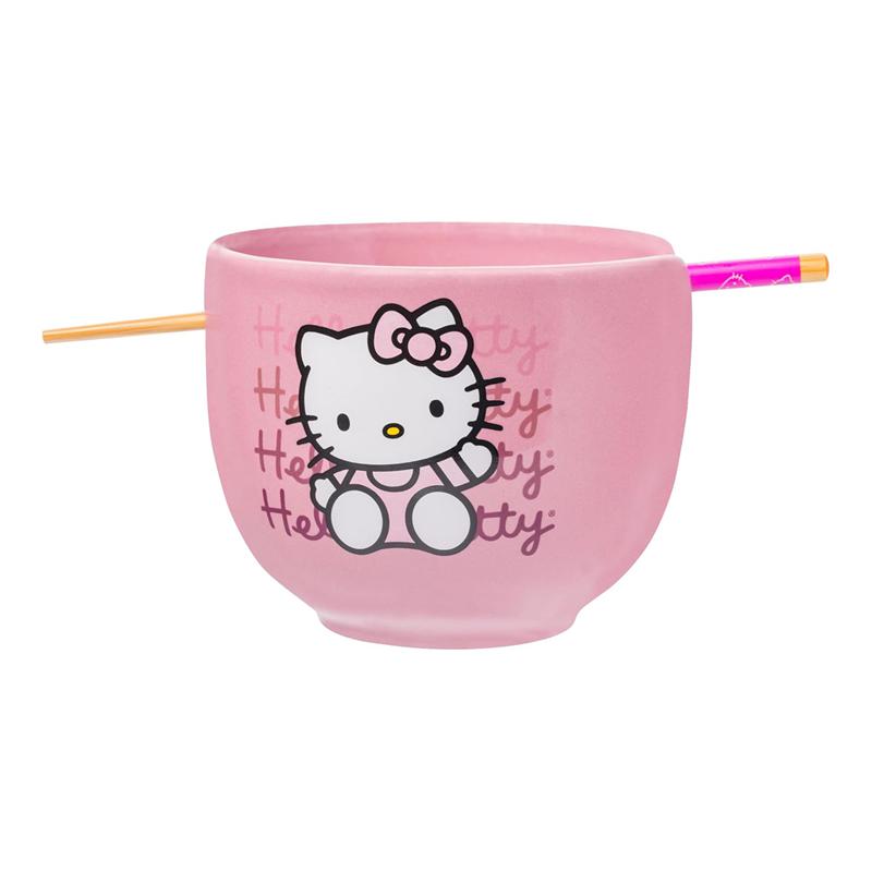 Sanrio Hello Kitty Ceramic Ramen Bowl and Chopstick Set (Pink Wave) Sanrio Characters Bowl  USA |  KDIQJ-5234