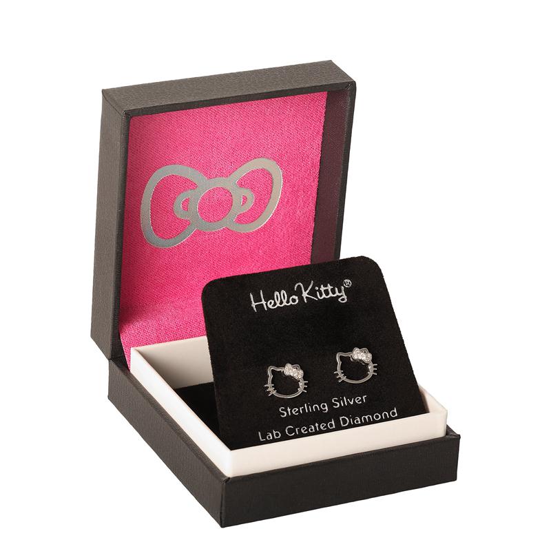 Sanrio Hello Kitty Sterling Silver Silhouette Diamond Stud Accessories Earrings  USA |  EFQVO-3587