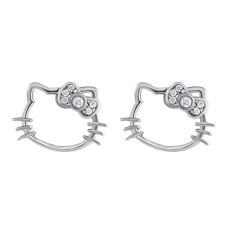 Sanrio Hello Kitty Sterling Silver Silhouette Diamond Stud Accessories Earrings  USA |  EFQVO-3587