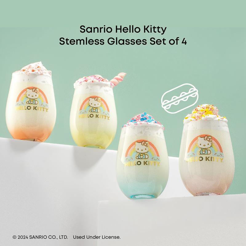 Sanrio Hello Kitty Sweet Rainbow Stemless (Set of 4) Sanrio Characters Glasses  USA |  YIKAO-0873