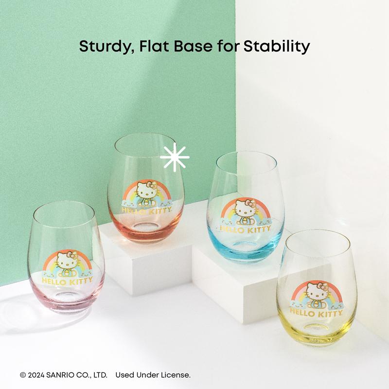 Sanrio Hello Kitty Sweet Rainbow Stemless (Set of 4) Sanrio Characters Glasses  USA |  YIKAO-0873