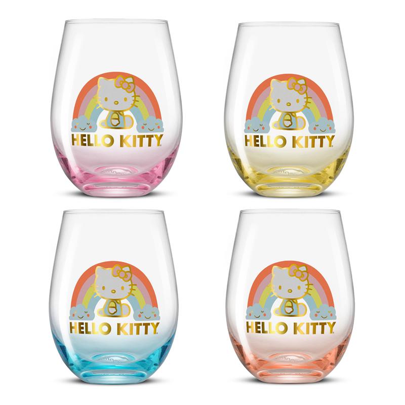 Sanrio Hello Kitty Sweet Rainbow Stemless (Set of 4) Sanrio Characters Glasses  USA |  YIKAO-0873