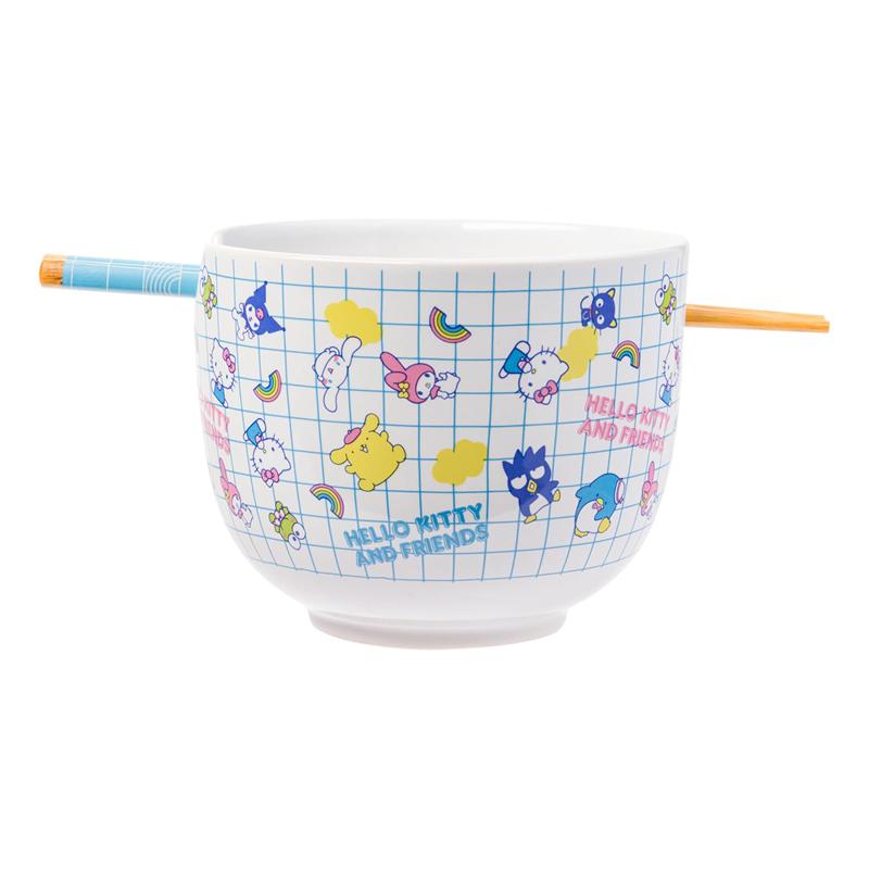 Sanrio Hello Kitty and Friends Ceramic Ramen Bowl and Chopstick Set (Color Grid) Sanrio Characters Bowl  USA |  CUJQX-2170