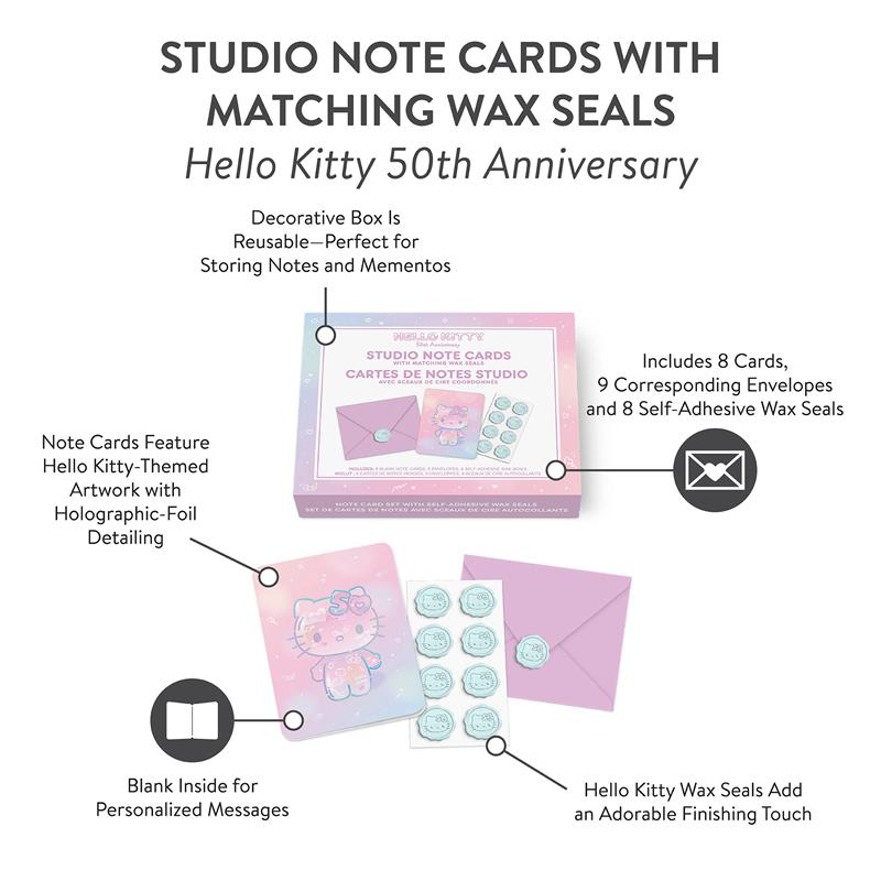 Sanrio Hello Kitty x Studio Oh! 50th Anniversary 25-Pc Note Cards & Wax Seals Sanrio Characters Note Cards & Wax Seals  USA |  GQDYT-6092