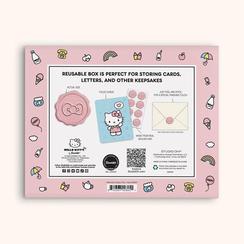 Sanrio Hello Kitty x Studio Oh! Classic Pink 25-Pc Note Cards & Wax Seals Set Sanrio Characters Note Cards & Wax Seals Set  USA |  IWOLR-2031