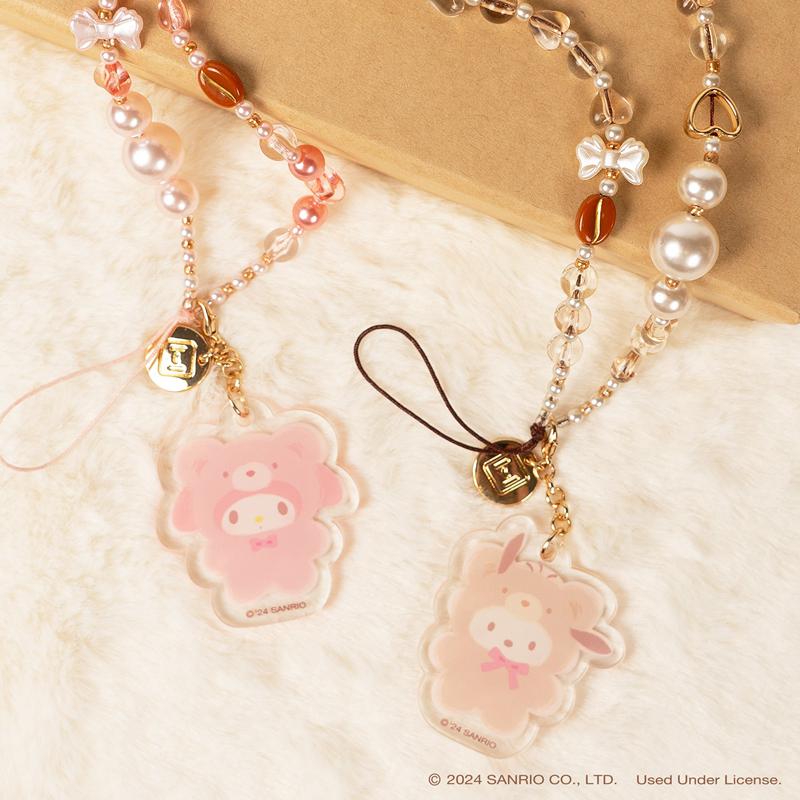 Sanrio My Melody Latte Bear Beaded Charm Mobile Phone Sanrio Characters Wrist Straps  USA |  FPBQO-8912